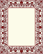 Rich Red Floral Vine Pattern Border Rug