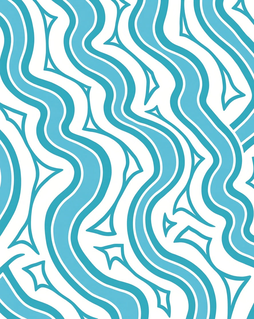 Abstract Wavy Aqua Lines Design Rug