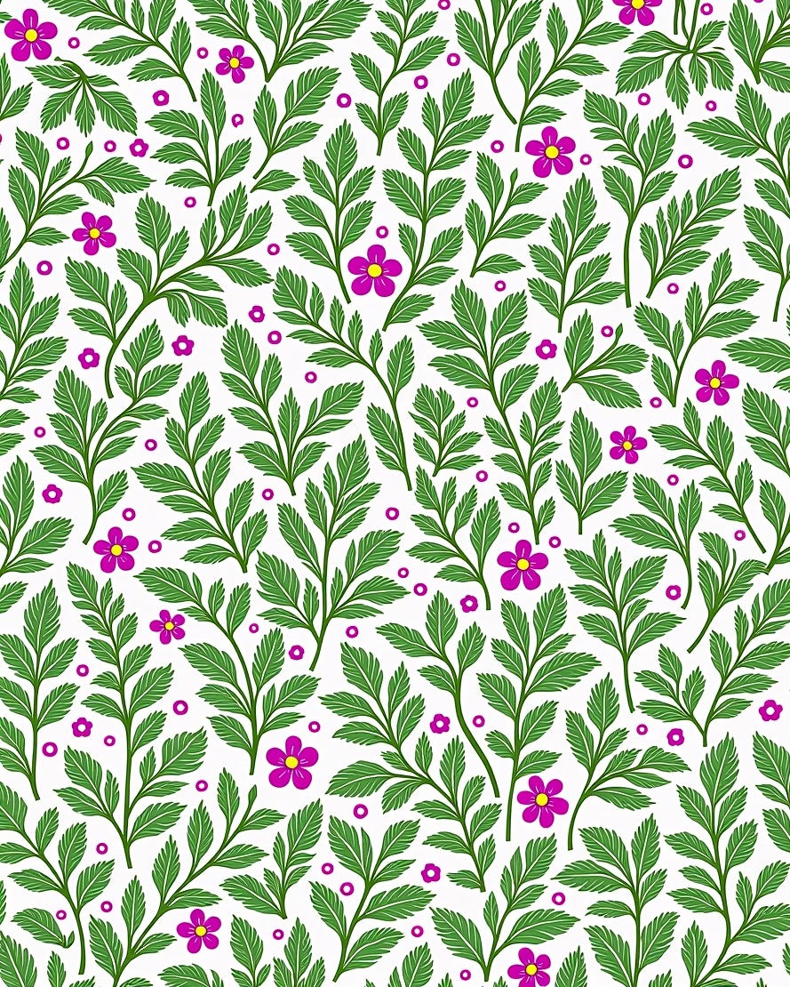 Green Foliage Pink Flower Pattern Rug
