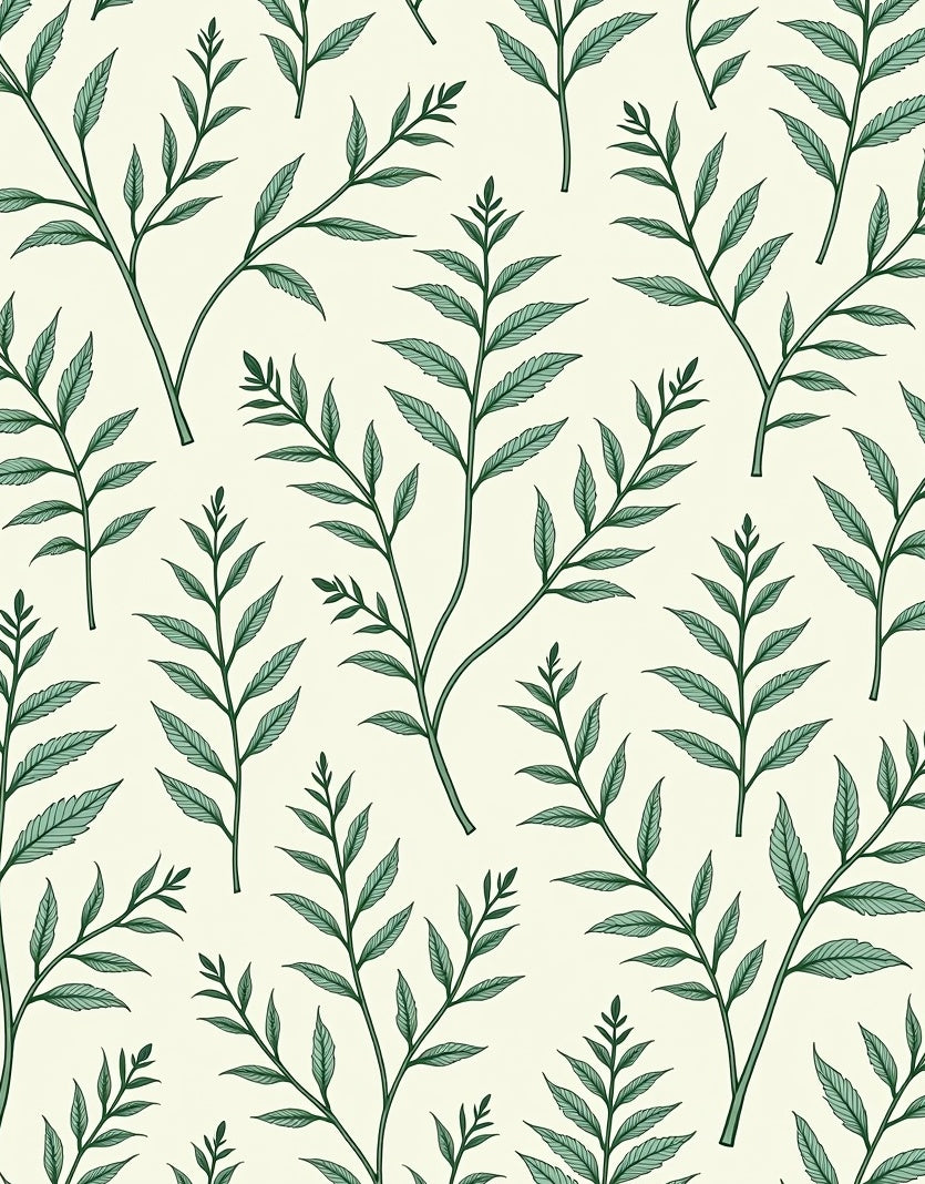 Green Botanical Leaf Pattern Rug