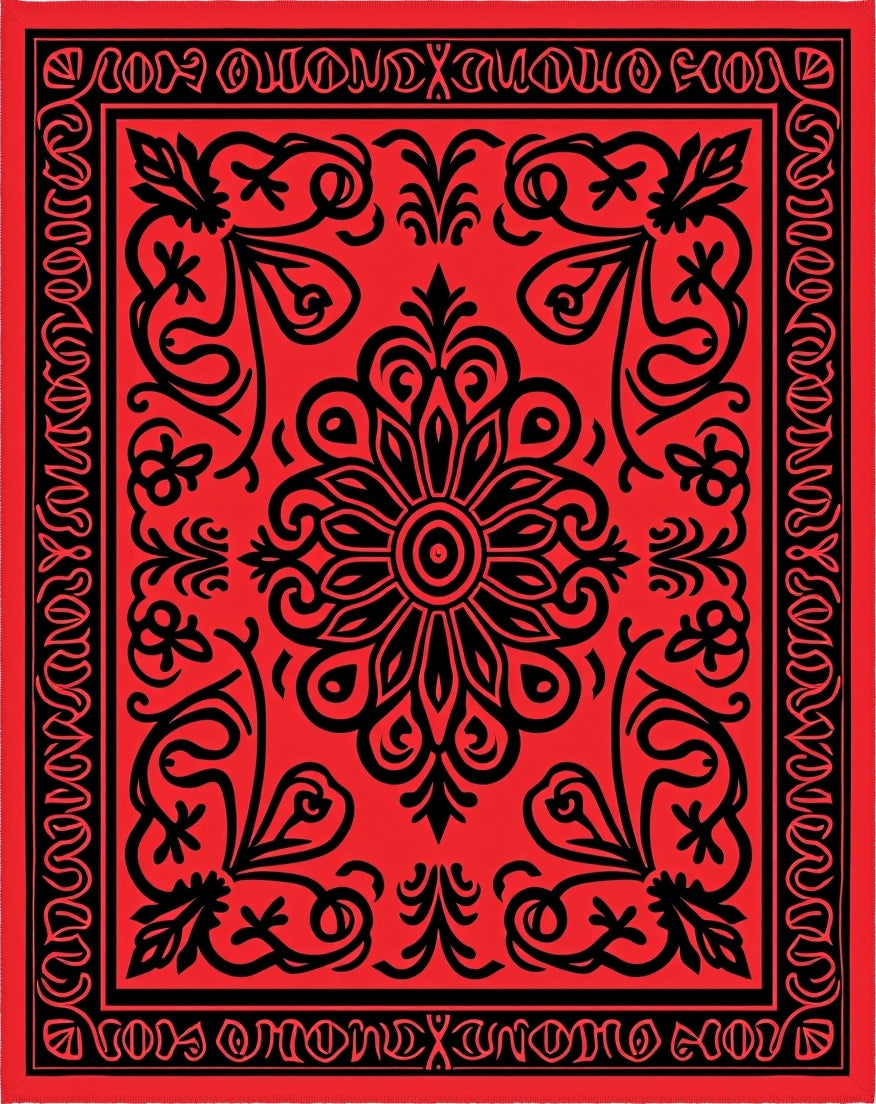 Bold Red Floral Folk Art Rug