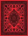 Bold Red Floral Folk Art Rug