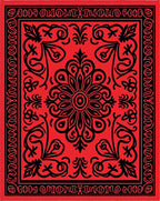 Bold Red Floral Folk Art Rug