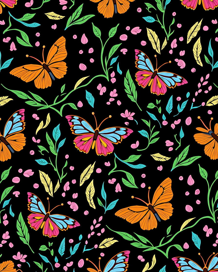 Vibrant Butterfly Floral Swirl Pattern Rug