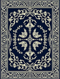Dark Blue Cream Floral Scroll Rug