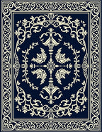 Dark Blue Cream Floral Scroll Rug
