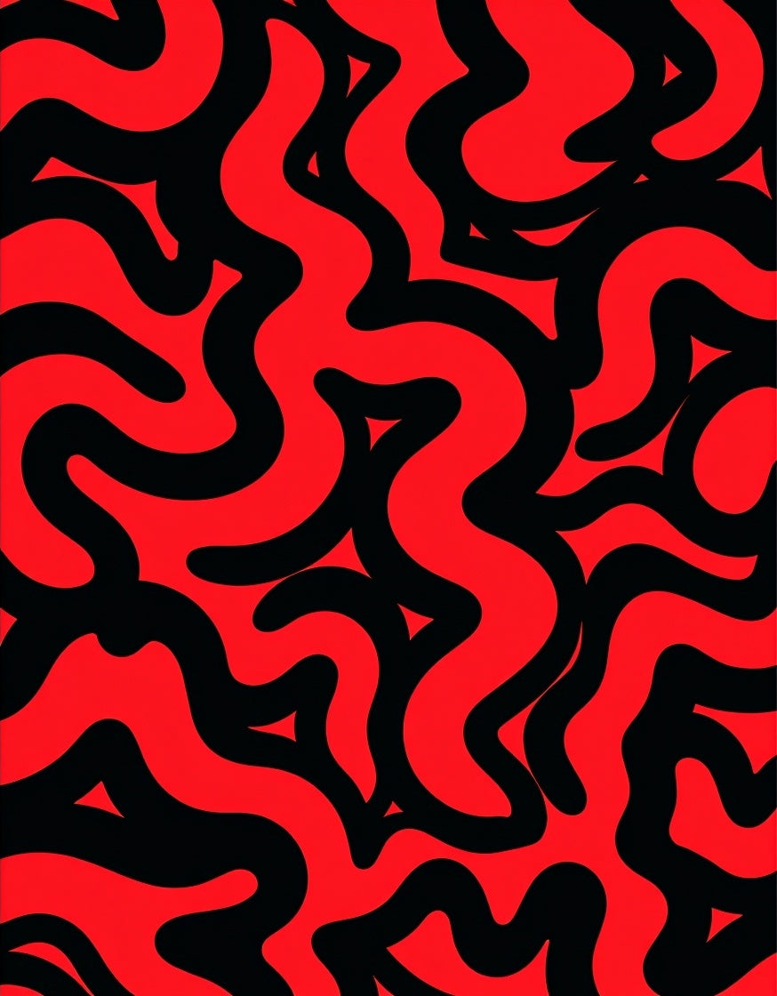 Red and Black Wavy Abstract Design Rug