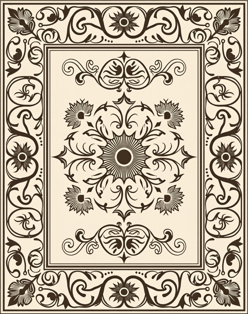 Ornate Floral Scrollwork Design Rug