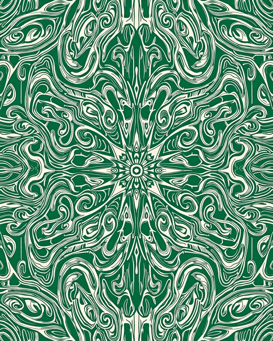Symmetric Green Swirl Abstract Pattern Rug