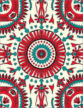 Vibrant Red Teal Sunburst Patterned Rug