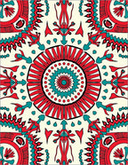 Vibrant Red Teal Sunburst Patterned Rug