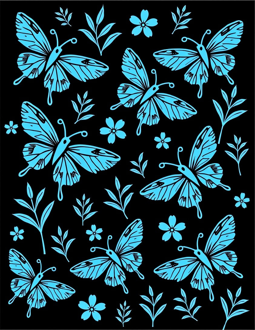 Bright Blue Butterfly Garden Whimsy Rug