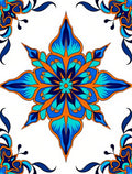 Ornate Blue Orange Floral Medallion Rug