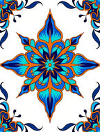Ornate Blue Orange Floral Medallion Rug