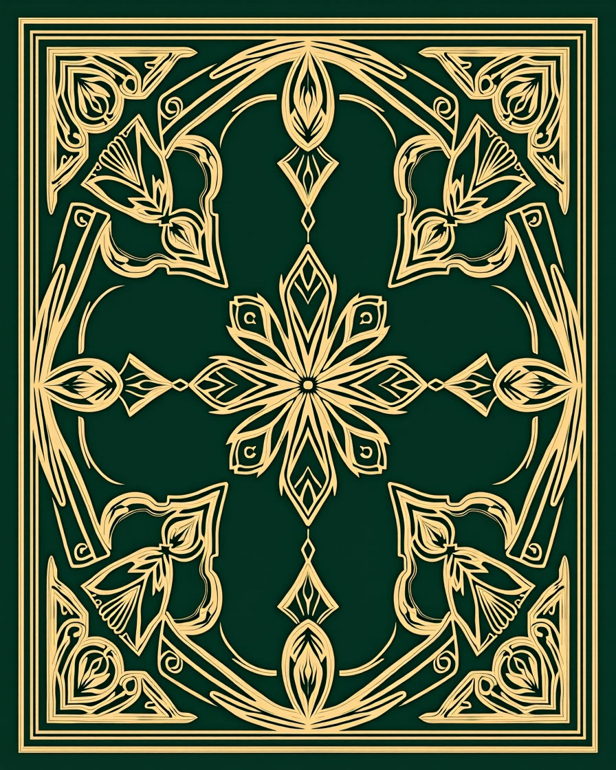 Golden Emerald Art Nouveau Floral Rug