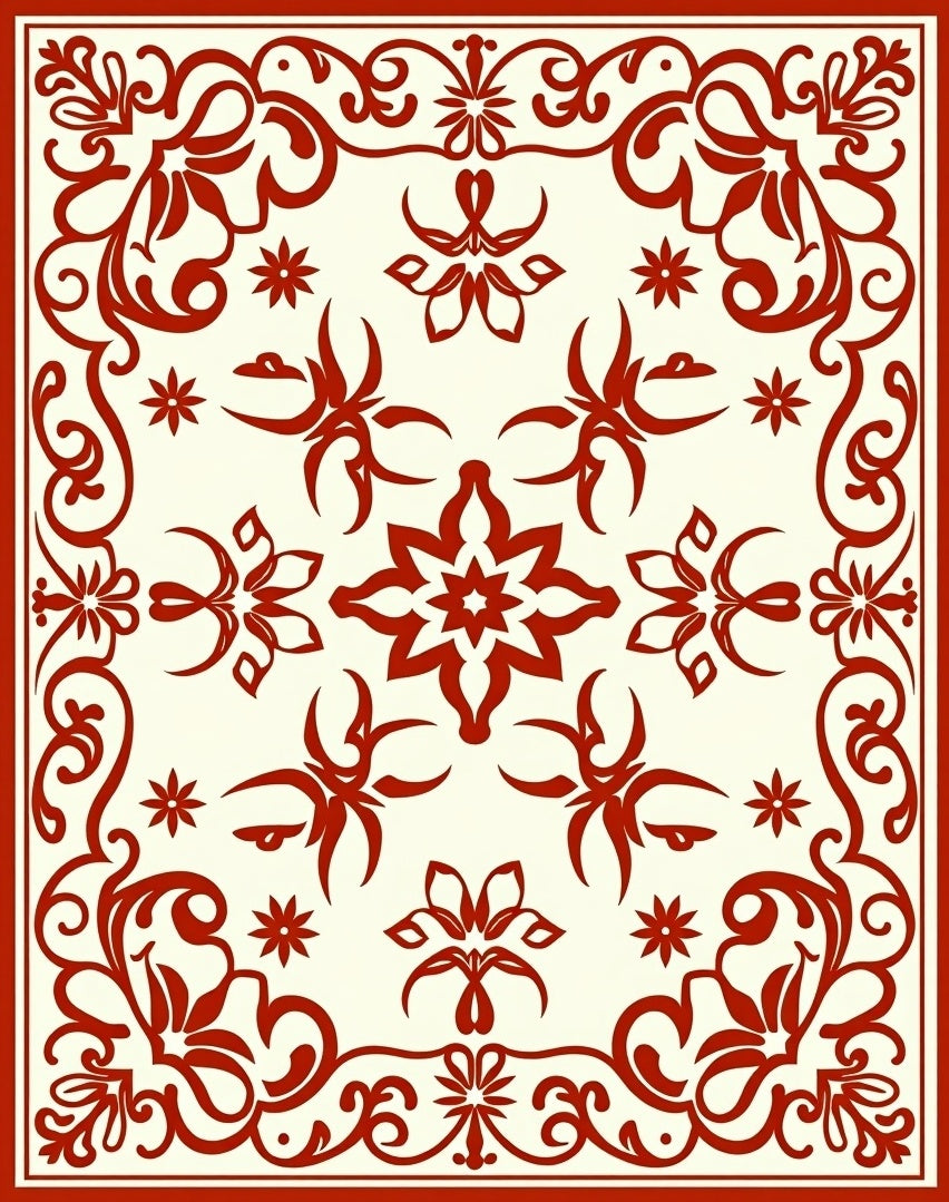 Intricate Red Floral Filigree Pattern Rug
