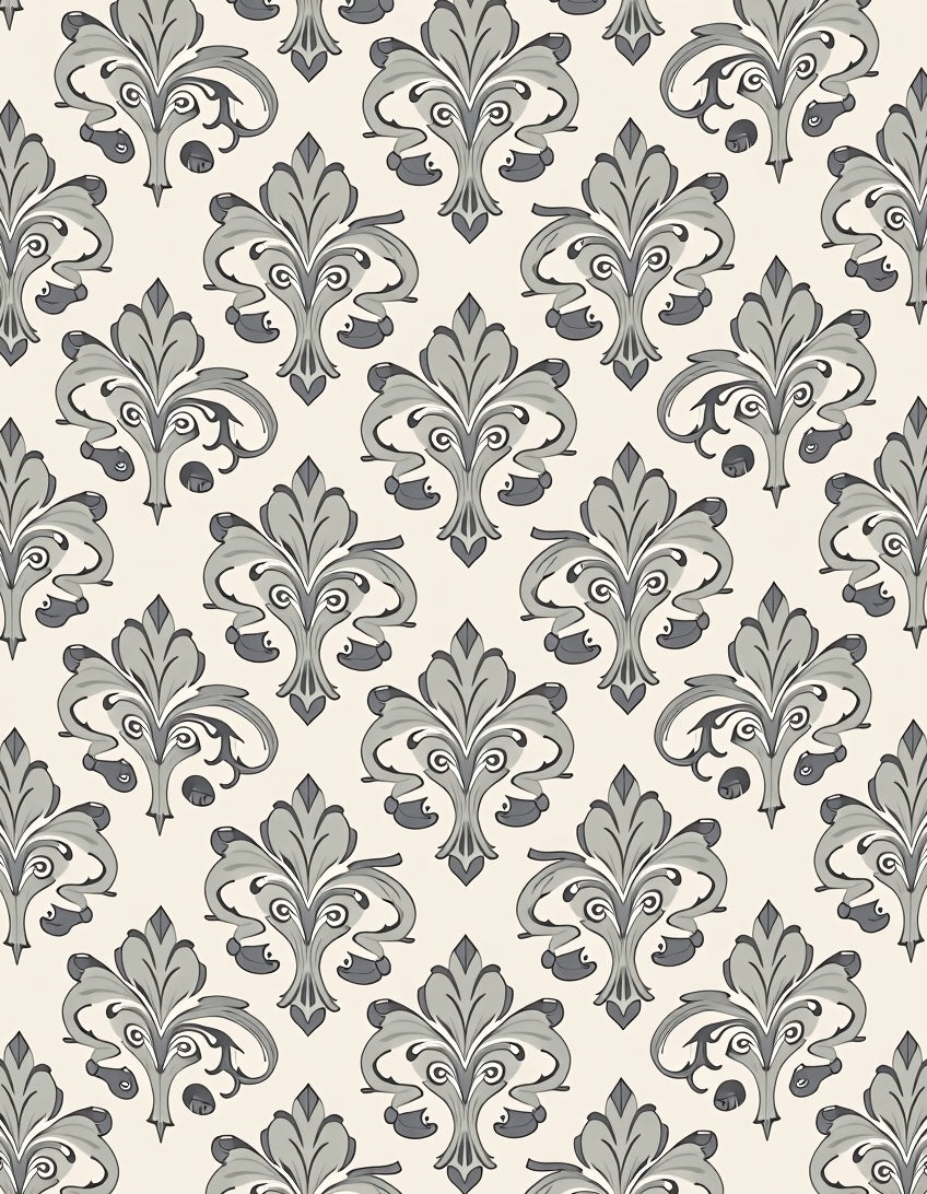 Elegant Gray Floral Damask Pattern Rug