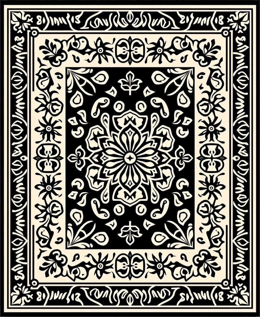 Bold Black Floral Medallion Rug