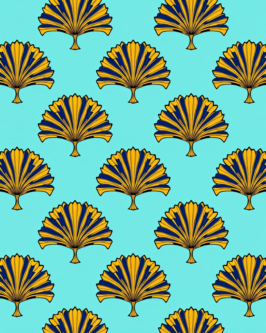 Blue Gold Fan Pattern Rug