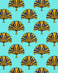 Blue Gold Fan Pattern Rug