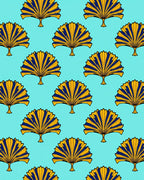 Blue Gold Fan Pattern Rug
