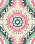 Mandala Inspired Pink Green Medallion Pattern Rug