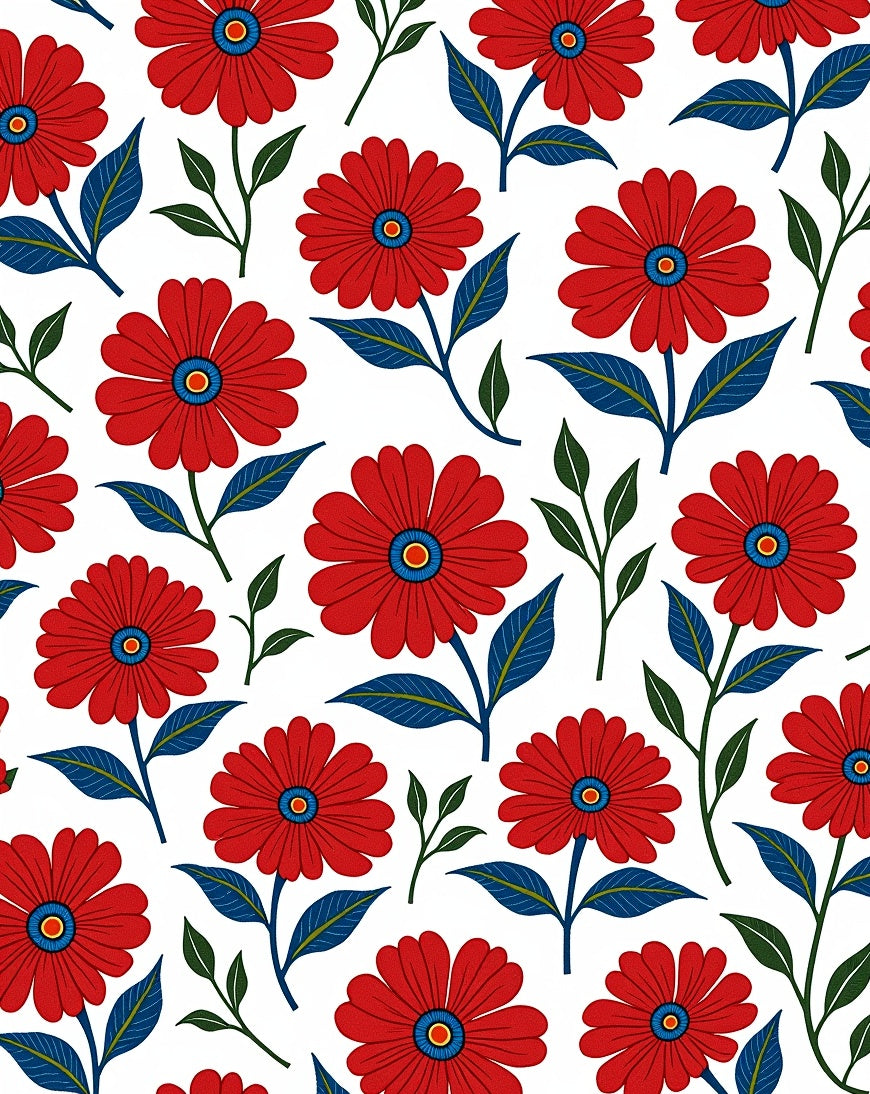 Bold Red Floral Pattern Rug