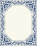 Ornate Blue Floral Scroll Border Design Rug