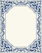 Ornate Blue Floral Scroll Border Design Rug