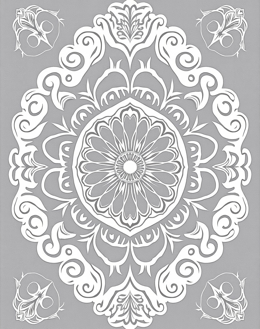 White Floral Mandala Pattern Rug
