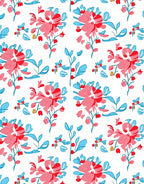 Vibrant Pink Floral Blue Leaf Pattern Rug