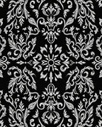 Black White Floral Damask Pattern Rug