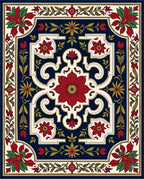 Rich Red Floral Garden Pattern Rug