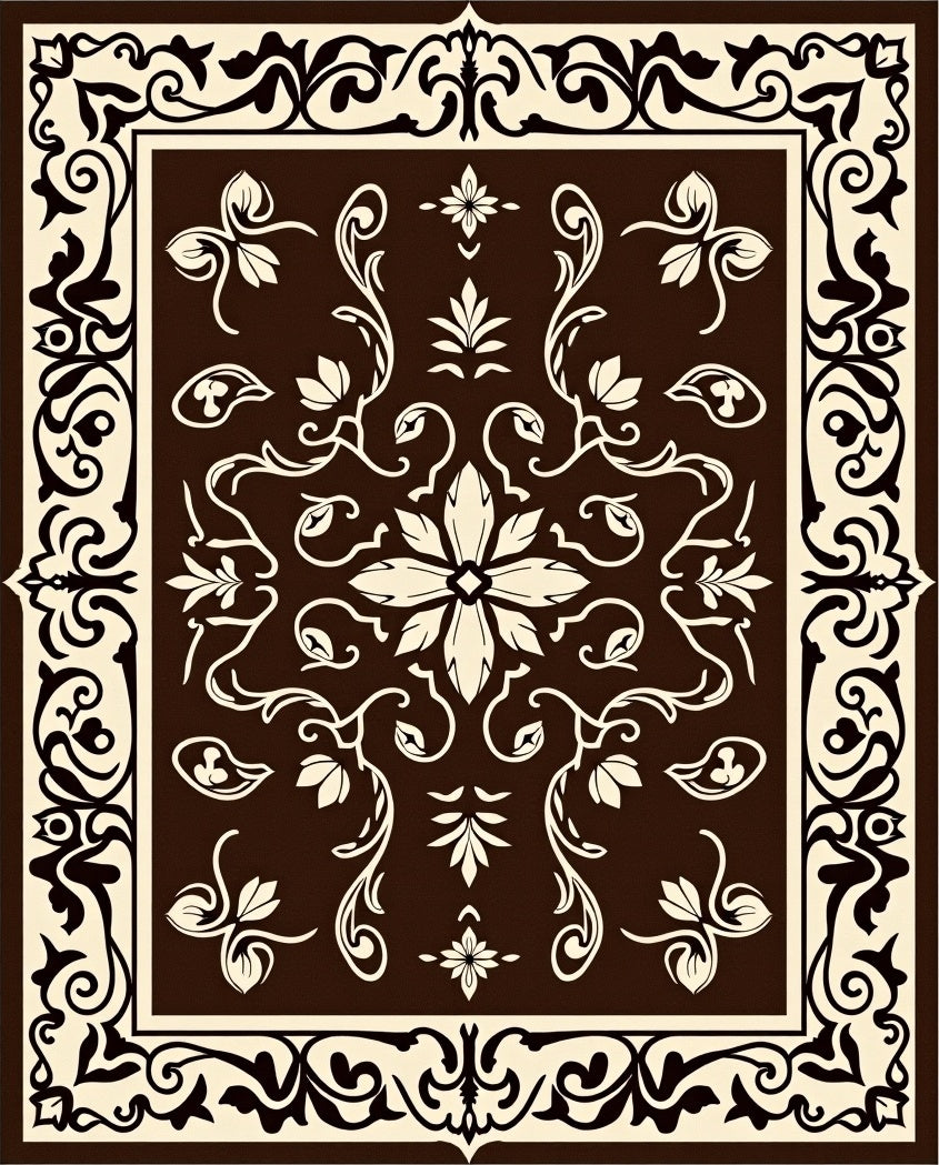 Rich Brown Floral Lattice Pattern Rug