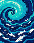 Ocean Swirl With Fish School Rug
