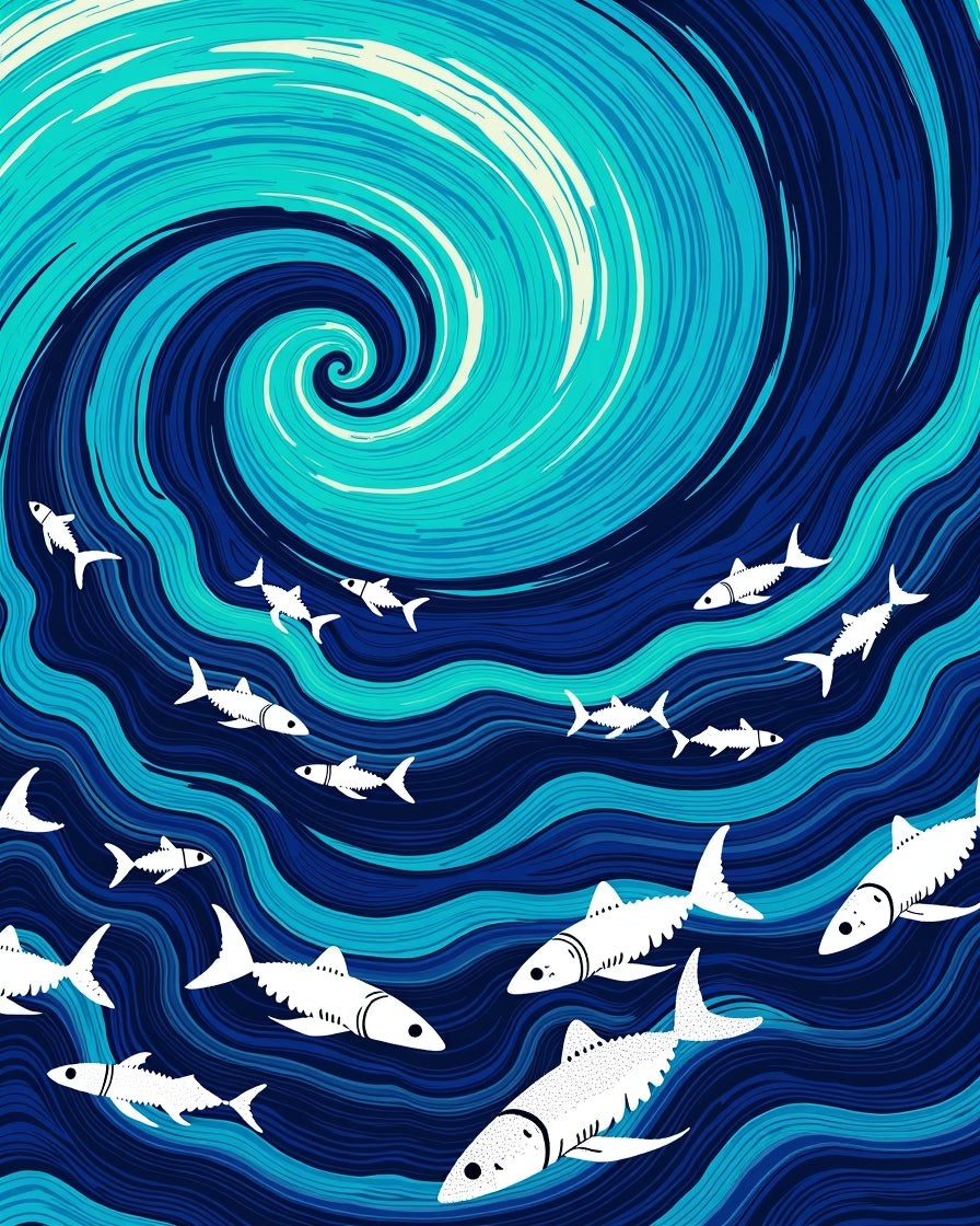 Ocean Swirl With Fish School Rug