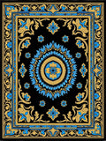 Golden Blue Floral Intricate Border Rug