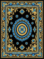 Golden Blue Floral Intricate Border Rug