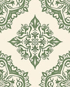 Ornate Green Vintage Floral Medallion Rug