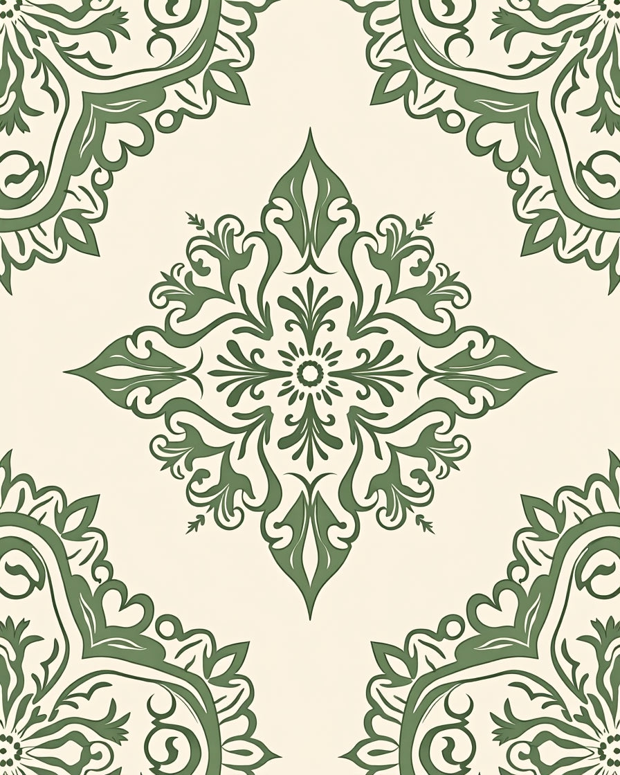 Ornate Green Vintage Floral Medallion Rug