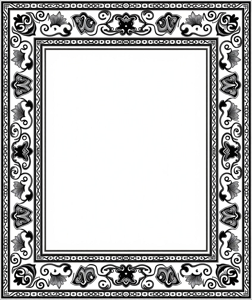 Ornate Floral Scrollwork Black White Design Rug