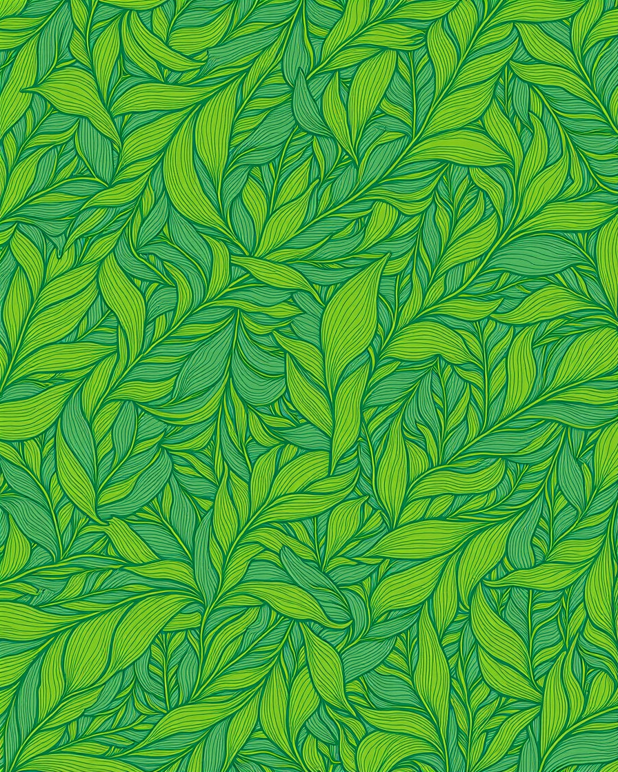 Dense Green Leafy Pattern Rug