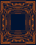 Orange Circuit Board Geometric Design Rug
