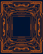 Orange Circuit Board Geometric Design Rug