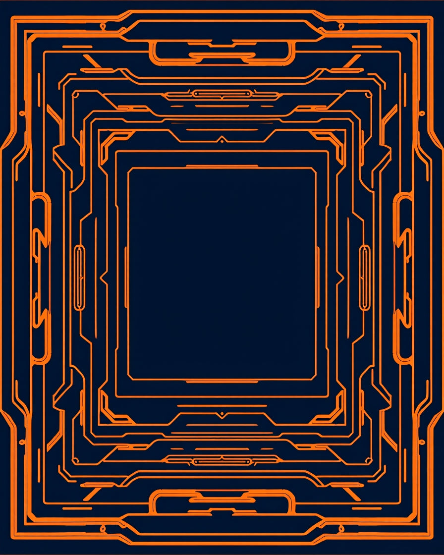 Orange Circuit Board Geometric Design Rug