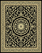 Ornate Black and Gold Damask Pattern Rug