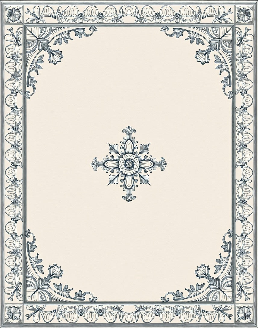 Elegant Floral Medallion Border Design Rug