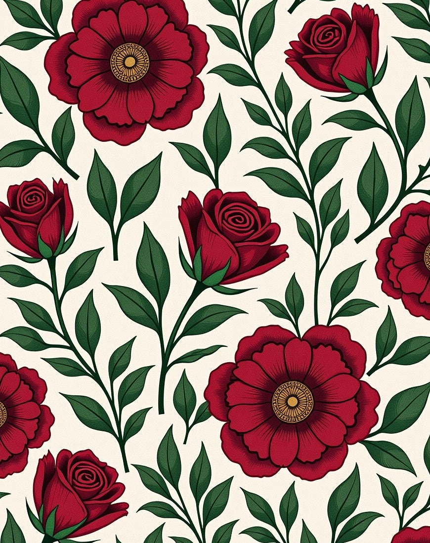 Classic Red Rose Floral Pattern Rug