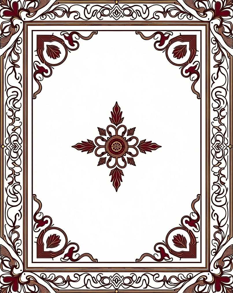 Ornate Maroon Floral Border Medallion Rug