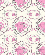 Playful Pink Black Swirling Cloud Design Rug